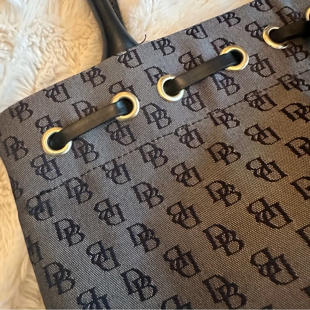 Y2K Vintage Dooney & Bourke Grey Black Monogram Handbag Canvas Shoulder Bag Tote